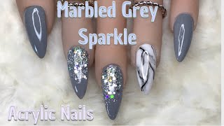 Marbled Grey Sparkle | Acrylic Nails | Nail Sugar