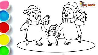 🐧 Cute Penguin Family Drawing | Easy Winter Art for Kids