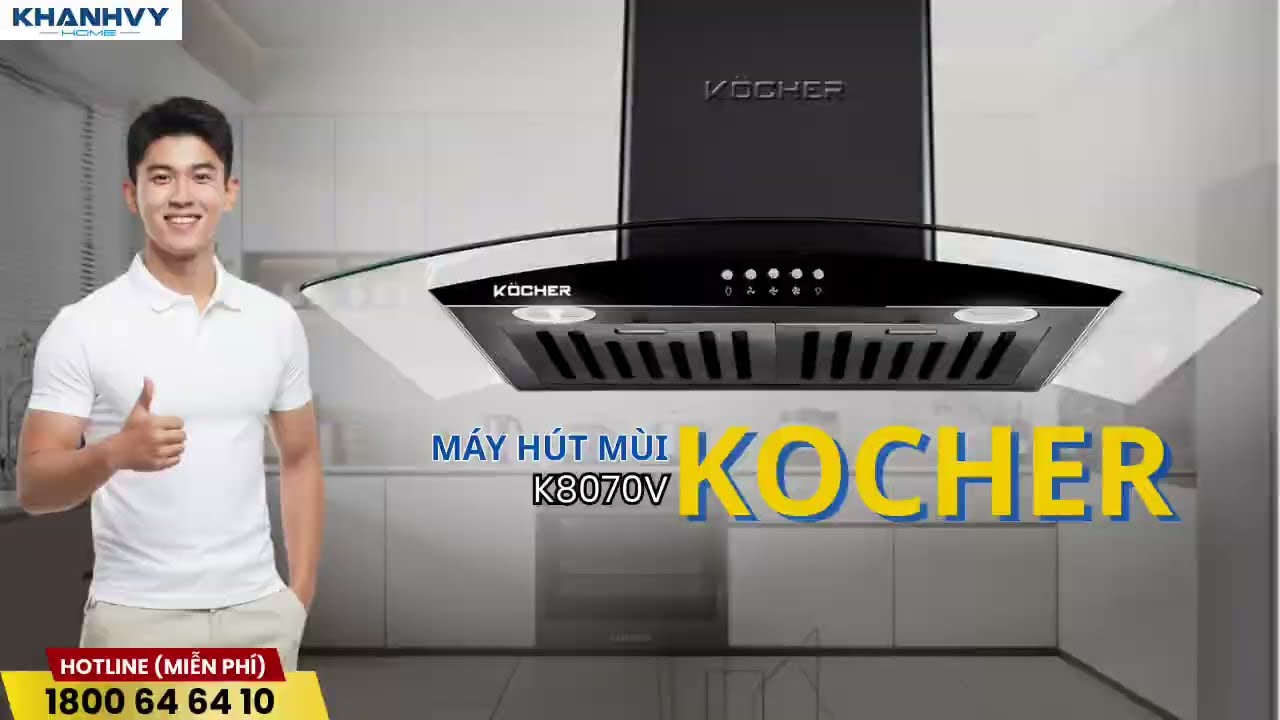 Máy hút mùi kính cong Kocher K-8070V màu đen 70cm