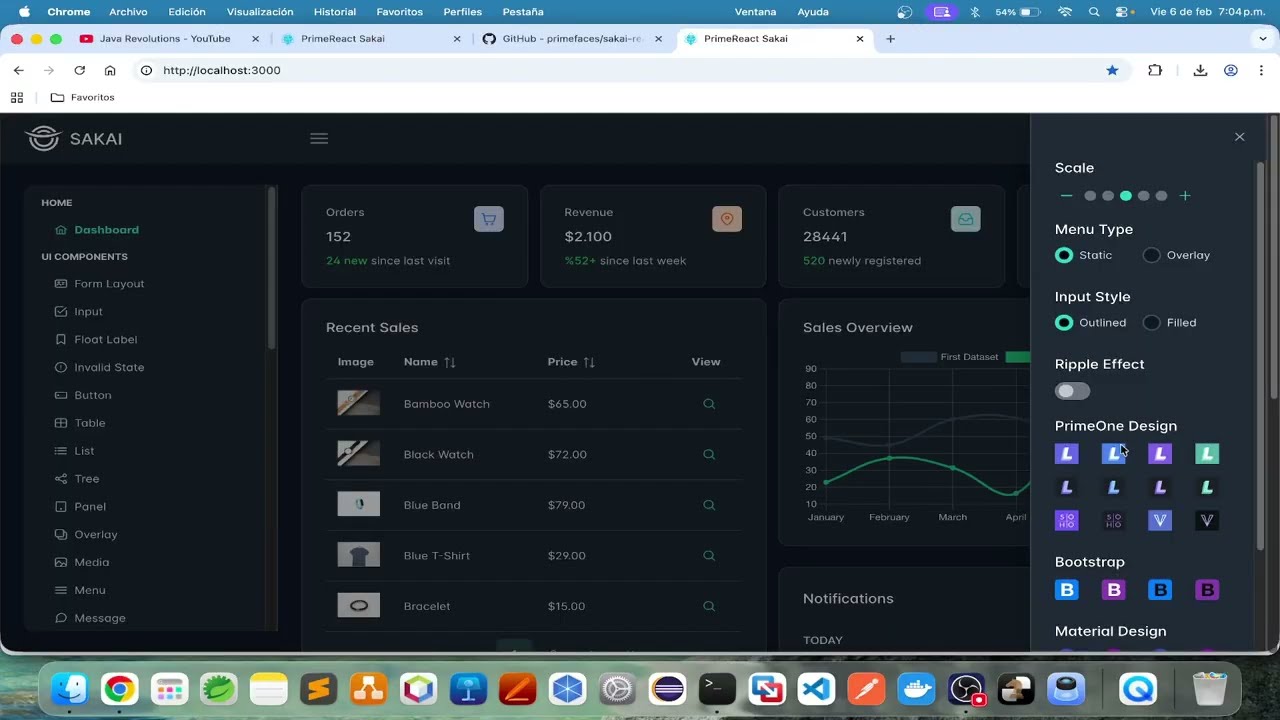 App Web React PrimeReact con Template Free