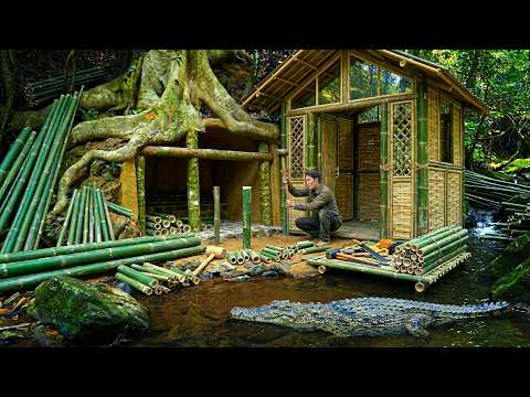Bushcraft Survival Alone - Building a Strong Bamboo Shelter With a Small Knife