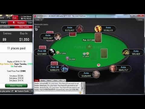 Replay |"ramastar88" Final table PokerStars High Roller Club $1,050 Super Tuesday $100K Nov 19, 2019