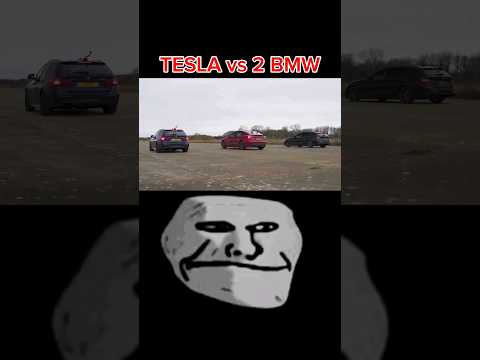 Unleashing the Battle: Tesla vs 2 BMW????????????#shorts #bmw #tesla