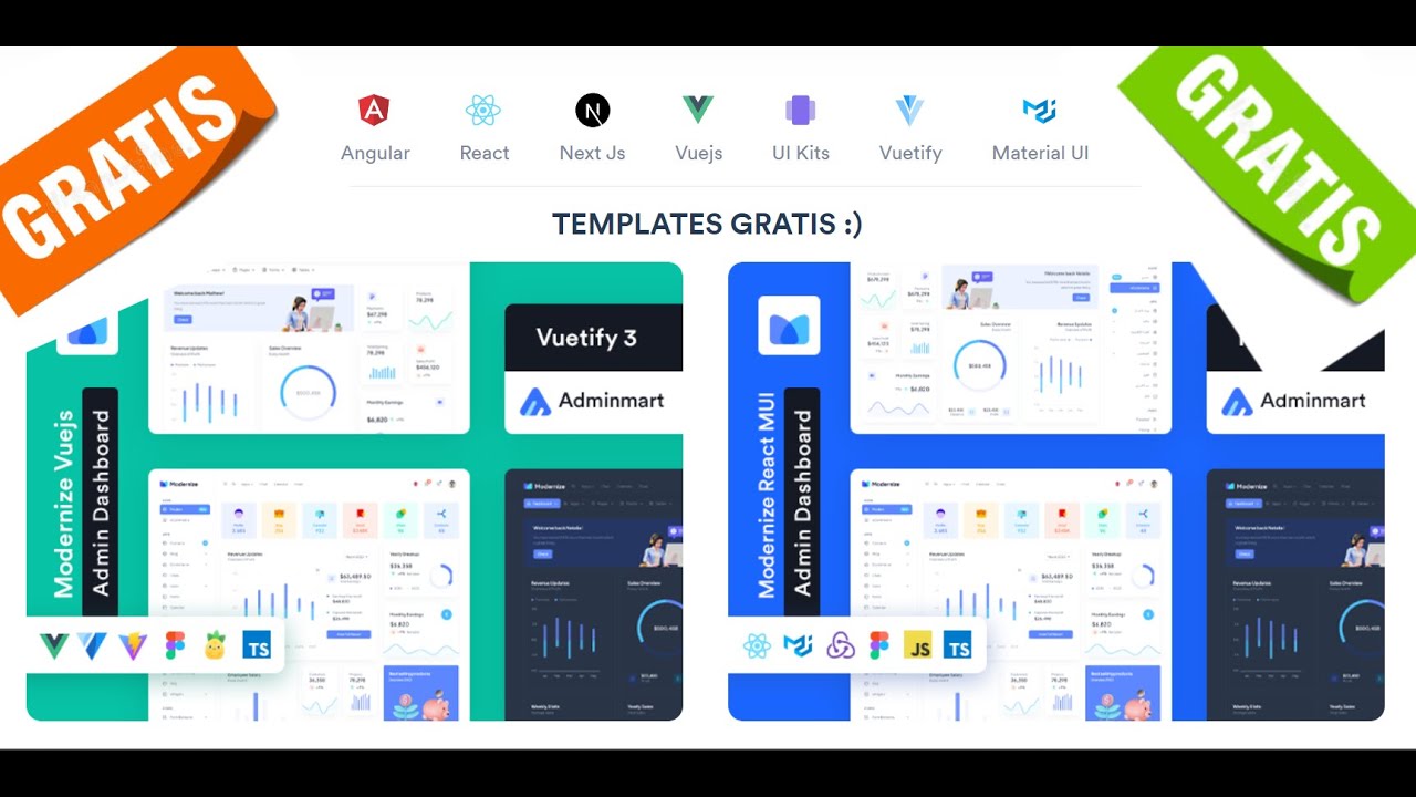 Descargar templates GRATIS para Angular, React, Vue js, Nuxt js y más