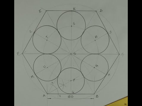 How to draw six equal circles in a hexagon touching...