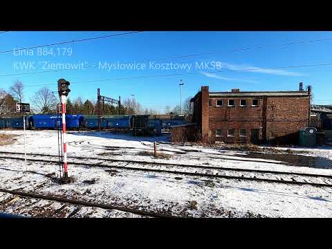 CabView- Linia 884,179 - KWK "Ziemowit" - M.Kosztowy MKSB . Nowy tor Vmax=50 ,2022r. /1440 HD/.