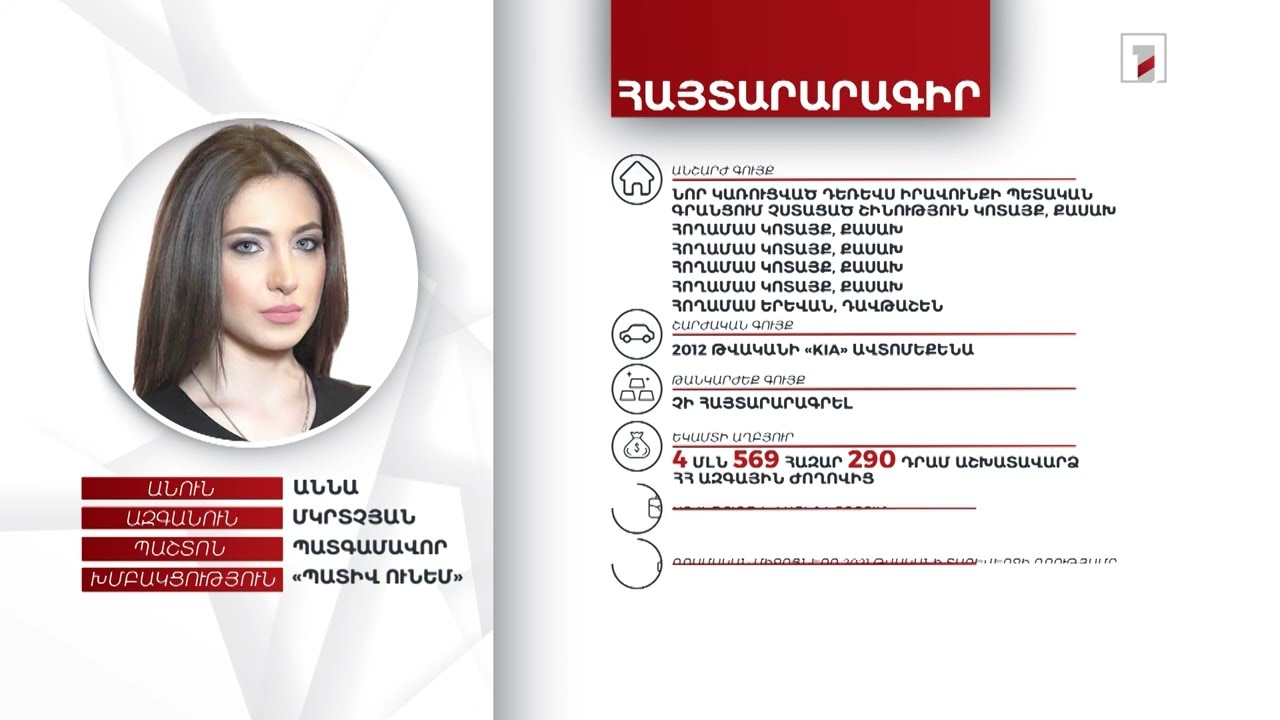 6 անշարժ գույք, ավտոմեքենա, 6000 դոլար. պատգամավոր Աննա Մկրտչյանի հայտարարագիրը