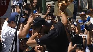 WARRIORS PARADE: Steph Curry Carries NBA Trophy Into Crowd