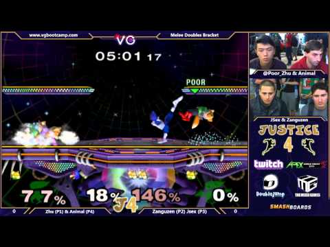 Justice 4 - Zhu & Animal Vs. Zanguzen & Jsex - SSBM Winners Quarters - Melee