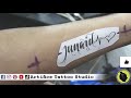 Junaid Name With Heart Beat Tattoo On Side Hand