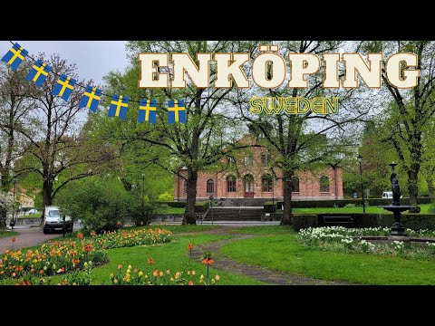 Walking in Enköping, Sweden - Rainy Walk in Enköping - Spring Walk in Small City, Graveyard Visit