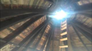 preview picture of video 'Climbing the twin towers of St. Mary Catholic Church Dayton (Christmas Star hanging 2014) 2014'