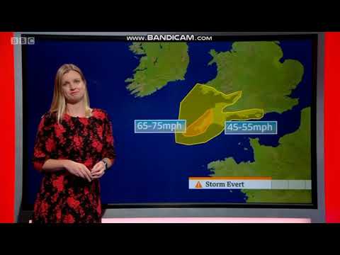Emily Wood the weather presenter on BBC Spotlight in a floral patterned dress