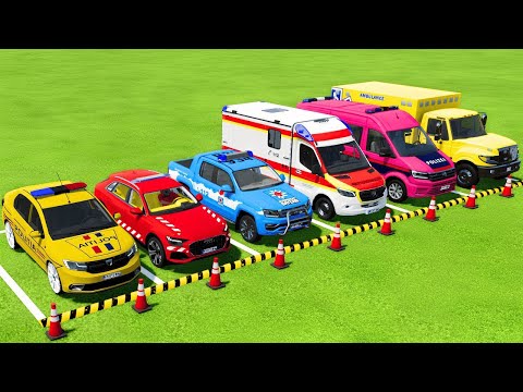 TRANSPORTING POLICE CARS, AMBULANCE EMERGENCY VEHICLES WITH TRUCKS ! FS22
