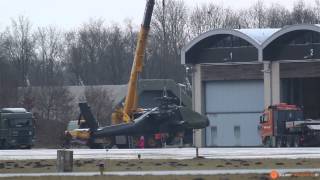 preview picture of video 'In Almkerk gestrande Apache AH-64D gevechtshelikopter terug op vliegbasis Gilze Rijen (2015-02-21)'