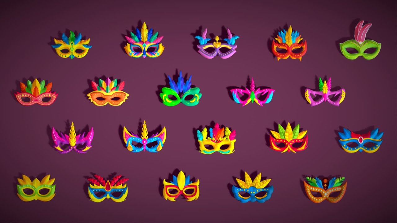 20 Carnival Feather Mask Pack 3 Kids Party Mask - Stylized Costume Masks Set 3D Model