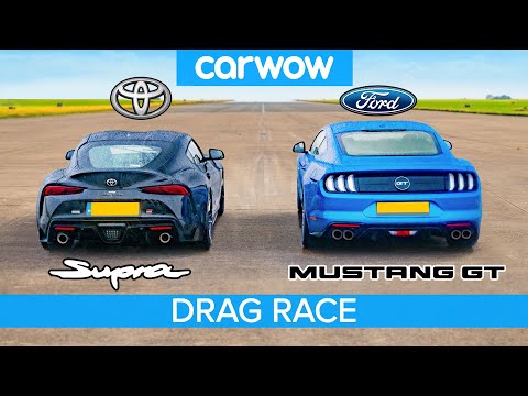 Toyota Supra v Ford Mustang V8 – DRAG RACE, ROLLING RACE & BRAKE TEST