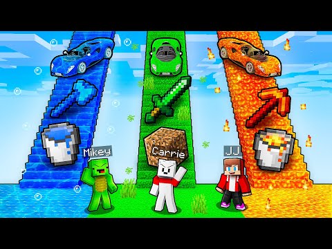 JJ vs Mikey vs Carrie ELEMENTAL STAIRS BATTLE in Minecraft - Maizen