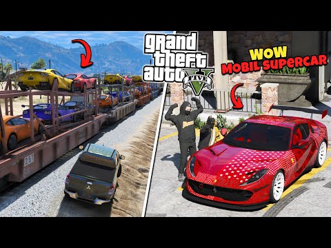 MENCURI MOBIL LANGKA SUPERCAR SELUNDUPAN DI KERETA API GTA 5 MOD