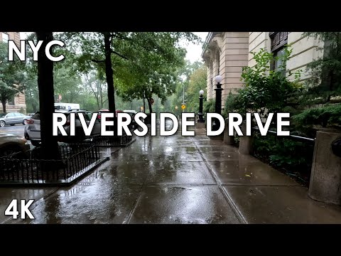 NYC walk on Riverside Drive from 110th Street to 120th Street in the rain 4K
