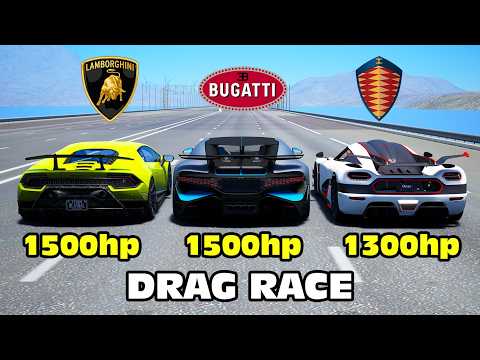 1500HP Lamborghini Huracán vs Bugatti Divo vs Koenigsegg One:1 DRAG RACE