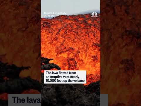 Lava flowing from Mount Etna lights up Sicily's sky