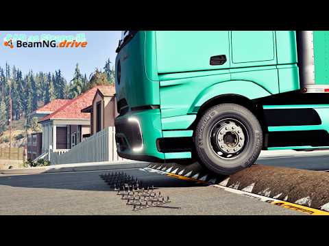 Cars Vs Spike Strip #12 -- BEAMNG DRIVE