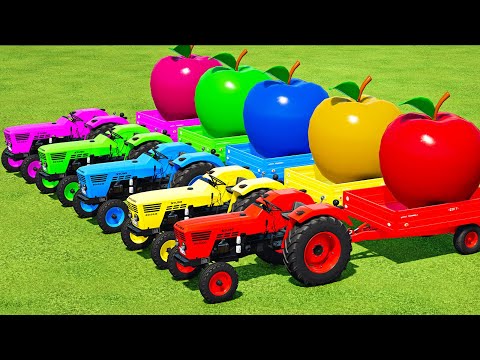 LOAD GIANT APPLES & TRANSPORT WITH VALTRA & DEUTZ MINI TRACTORS - Farming Simulator 22