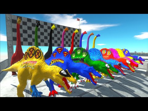 8 Spinosaurus vs 8 Brachiosaurus Superheroes Dc Marvel Speed Race Championship Hunting Found ARBS