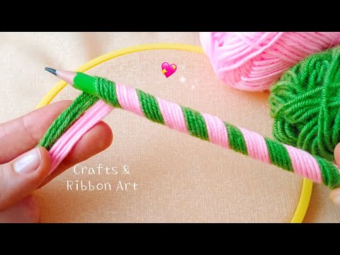 It's so Cute 🌺🌟 Superb Woolen Flower Craft Idea with Pencil - Hand Embroidery Amazing Flower Design