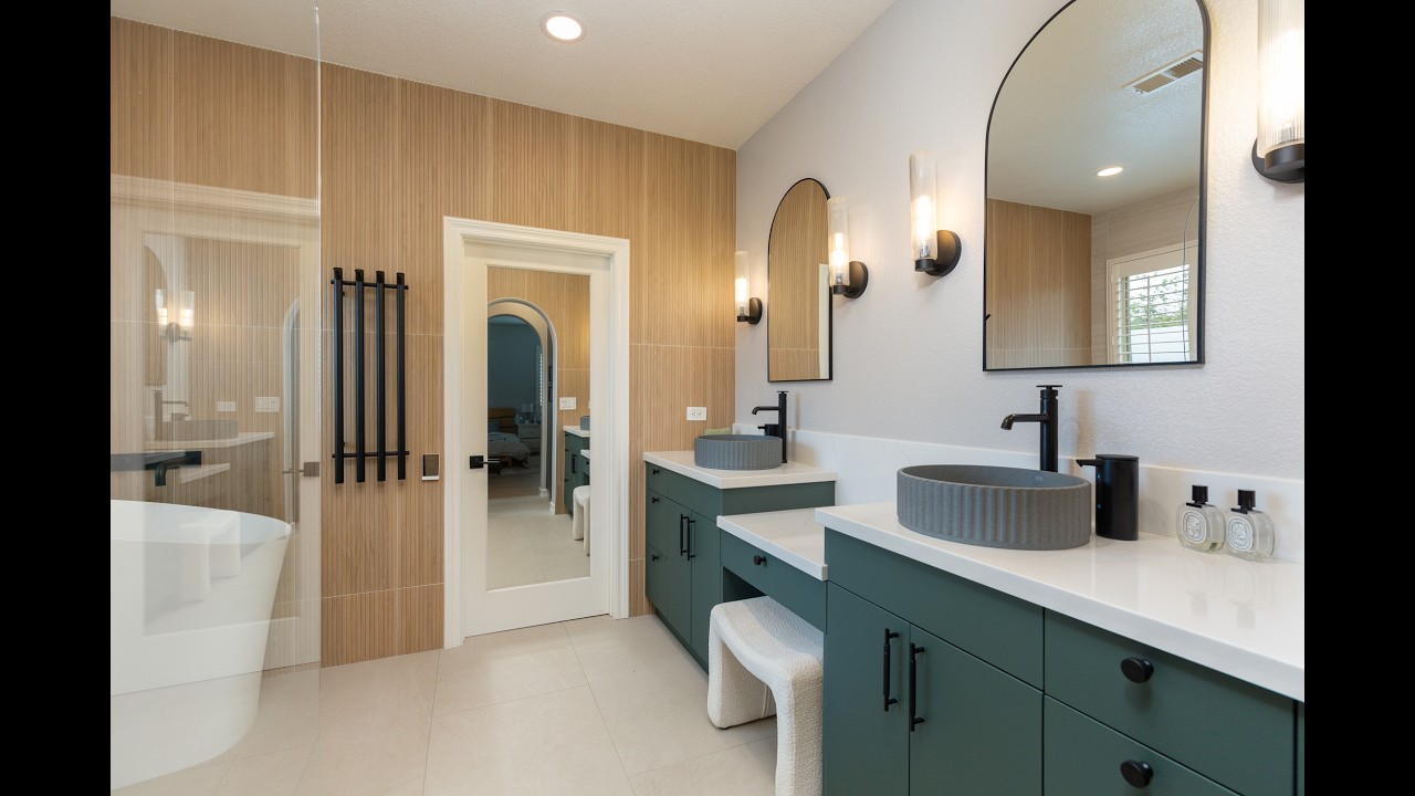 Master bathroom vanity and tile detail video — Carmel Valley San Diego 92130