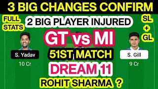 GT vs MI Dream 11 Team Prediction | GT vs MI Dream 11 Team Analysis Playing11 Pit Rep 51st Match