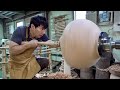 amazing woodturning big pot making process. korean wood turning lathe master