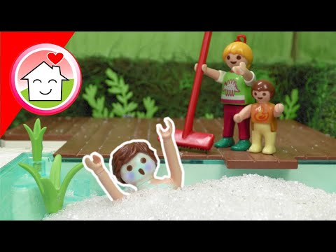 Playmobil Familie Hauser im Hagel - Pool Geschichte mit Anna und Lena
