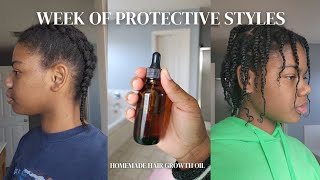 a week of protective styles for lazy naturals + diy hair growth oil #naturalhair