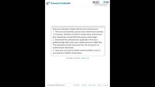Instructions to Activate Your ConnectMyHealth Account with Authenticator App – Using 1 Mobile Device