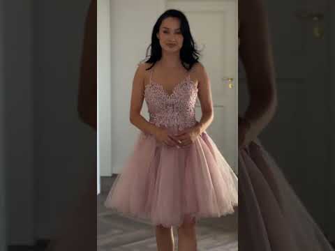 Rochie de ocazie roz prafuit midi Video