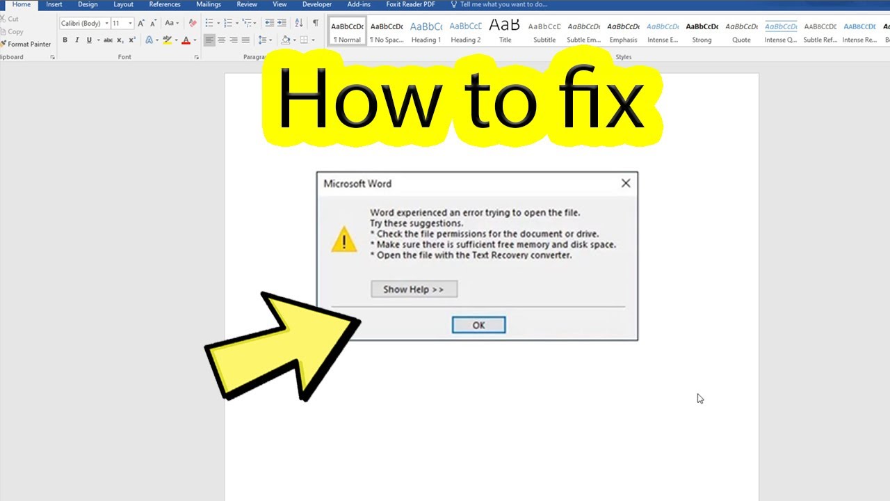 Fix word experienced an error trying to open the file