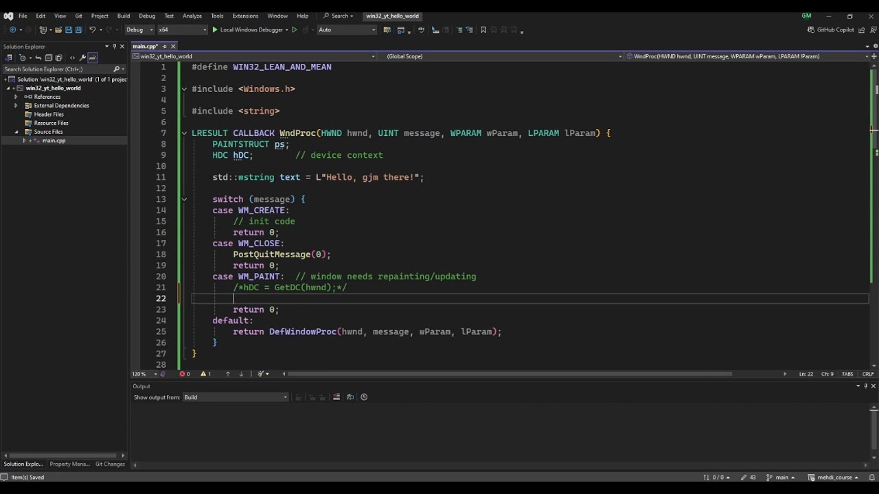 Win32 API - message loop, GDI, device context