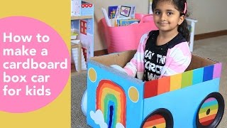 How to make a cardboard car for kids, DIY cardboard projects, kids rainbow craft