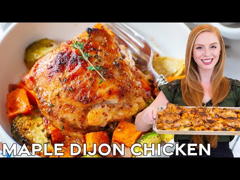 EASY Maple Dijon Chicken Sheet Pan Dinner | with Maple Syrup & Bacon Bits