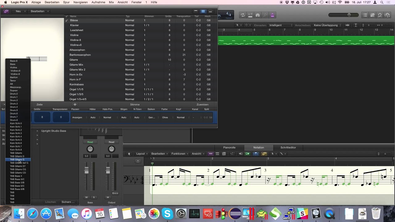 Creating guitar or bass tabs with Logic Pro X
