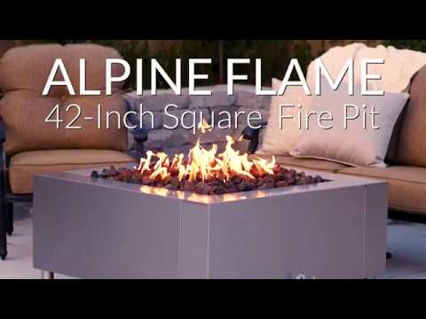 Alpine Flame 42-Inch Square Fire Pit - Stainless Steel - Lava Rocks