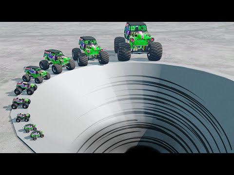 Big & Small GRAVE DIGGER vs Giant Hole - BeamNG Monster Truck Crashes