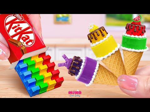 🍰Amazing Ice Cream With Mini Cake On Top🍰Rainbow KitKat Chocolate Cake Recipe | Mina Sweet Baking