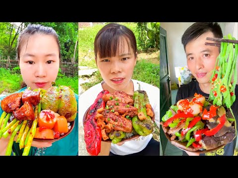 Braised Pork Meat Mixed Together With Vegetables | China Mukbang Eating at Farmhouse