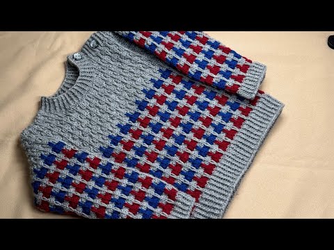 Hand Knitted sweater jumper for six to twelve (6-12) months old boy detail tutorial