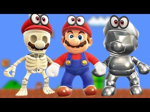 All Costumes in Super Mario Odyssey Unlocked / Golden Mario, Metal Mario, Dry Mario + More Caps Video