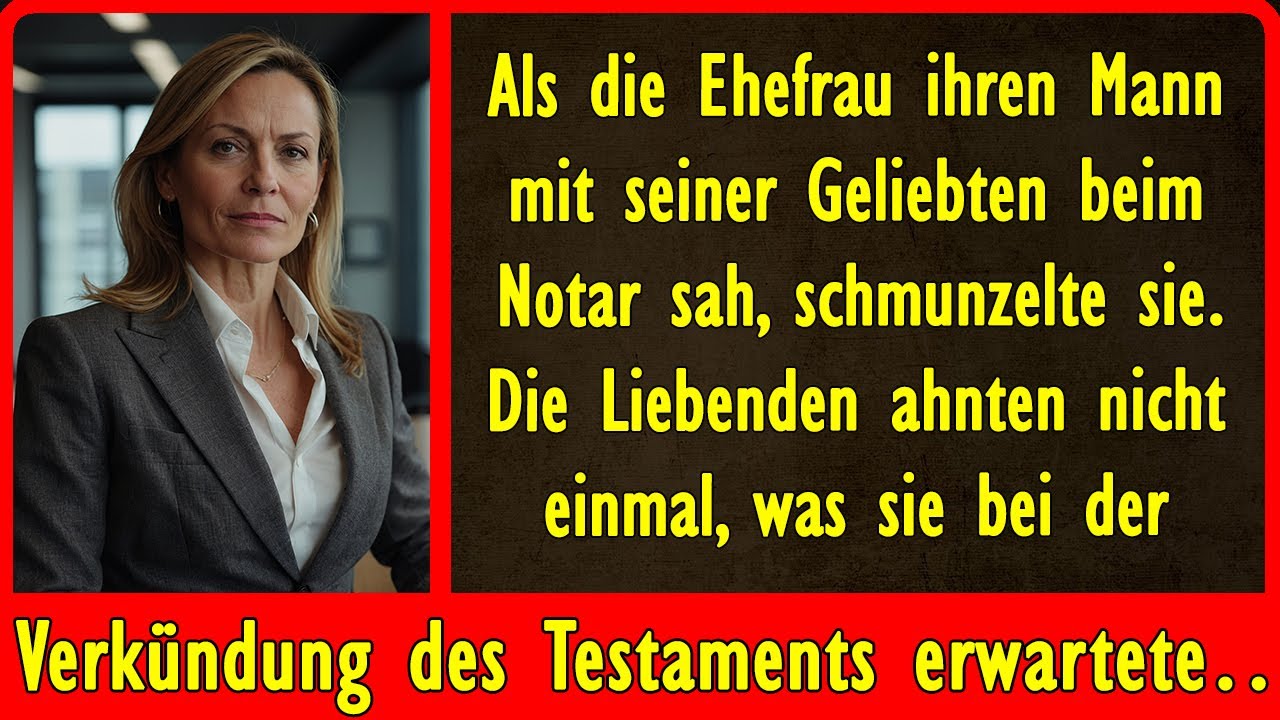 Als die Ehefrau ihren Mann mit seiner Geliebten im Notarbüro sah, lächelte sie...