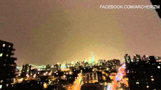 preview picture of video 'Lightning Strikes Freedom Tower Antenna NYC July 2, 2014'